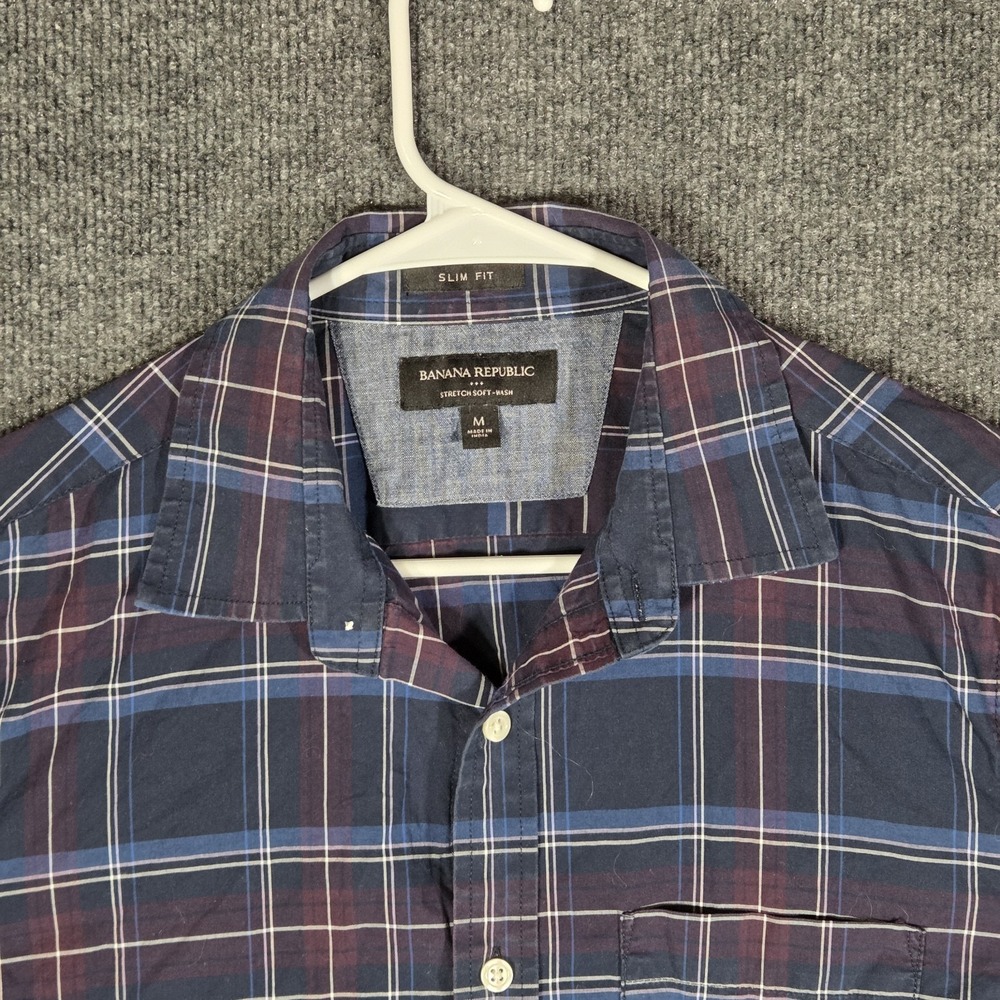 Banana Republic Stretch Soft-Wash Shirt Men's Medium Slim Fit Plaid Button Down